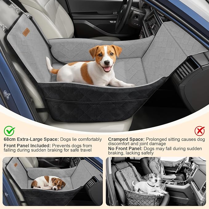 Elevated Dog Car Seat, Dog Booster Car Seats for Small & Medium Breeds Up to 35lbs, Fully Detachable and Washable, Memory Foam Pet Carseat with 2 Storage Pockets & 3 Safety Belts, Black & Gray