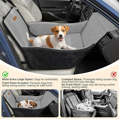 Elevated Dog Car Seat, Dog Booster Car Seats for Small & Medium Breeds Up to 35lbs, Fully Detachable and Washable, Memory Foam Pet Carseat with 2 Storage Pockets & 3 Safety Belts, Black & Gray