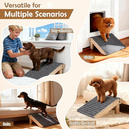 2-Pack Foldable Dog Ramp for Stairs – Lightweight Safe Wooden Pet Steps with Low-Angled Design & Anti-Slip Carpet Surface, Portable Dog Stairs to Assist Elderly/Injured Small Medium Large Dogs