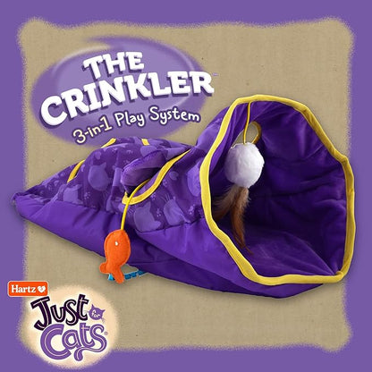 Hartz Just for Cats The Crinkler, 3-in-1 Mega Cat Toy with Silver Vine & Catnip, Crinkle Bag, Peek-a-Boo Holes, 3 Dangler Toys