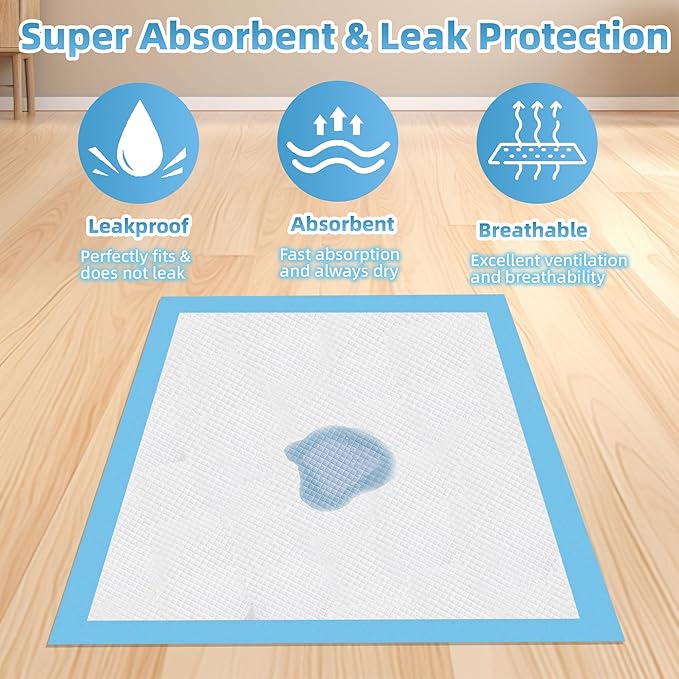 Roypet 22" x 22" Puppy Training Pads in Bag, 5-Layer Leak-Proof Design and Quick-Dry, Surface for Potty Training, Ultra Absorbent and Odor Eliminating, 100 Count, Blue & White