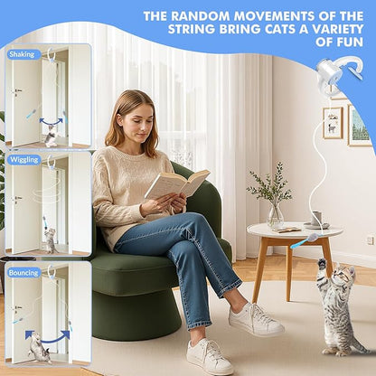 Interactive Cat Toys for Indoor Cats, Automatic Electric Flying Bird Feather Wand Toy, Rechargeable Electric Exercise Feather Toy for Bored Kittens and Adult Cats, Light Blue