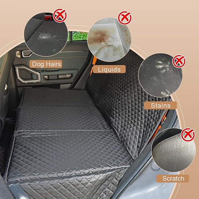 Prodigen Hard Bottom Dog Seat Cover for Back Seat, Waterproof Back Seat Extender for Dogs, Scrath-Resistant Dog Hammock for Truck/SUV/Car (54" x 30")