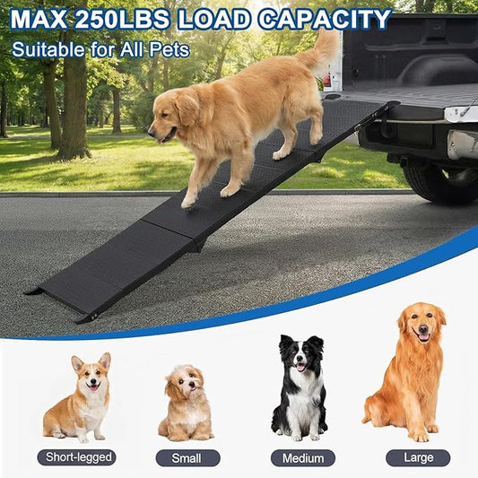 Dog Ramp for Car 71" X 17.6" Extra Long Folding Aluminum Pet Ramp for Large Dogs up to 250 LBS, Portable Waterproof Dog Ramps for SUV Truck and High Bed