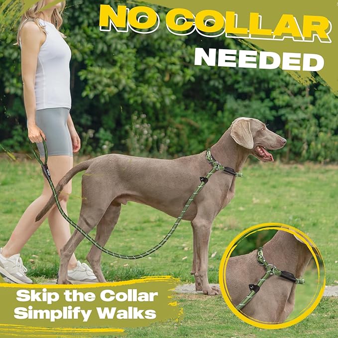 Fida Slip Leads for Dogs, 4 FT x 1/2" Dog Leash Heavy Duty Comfortable Strong Rope Lead for Large, Medium Dogs, No Pull Pet Training Leash with Highly Reflective,Green