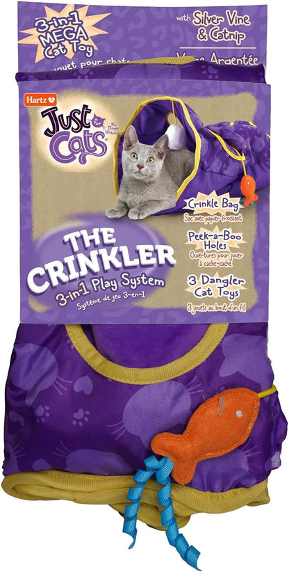 Hartz Just for Cats The Crinkler, 3-in-1 Mega Cat Toy with Silver Vine & Catnip, Crinkle Bag, Peek-a-Boo Holes, 3 Dangler Toys