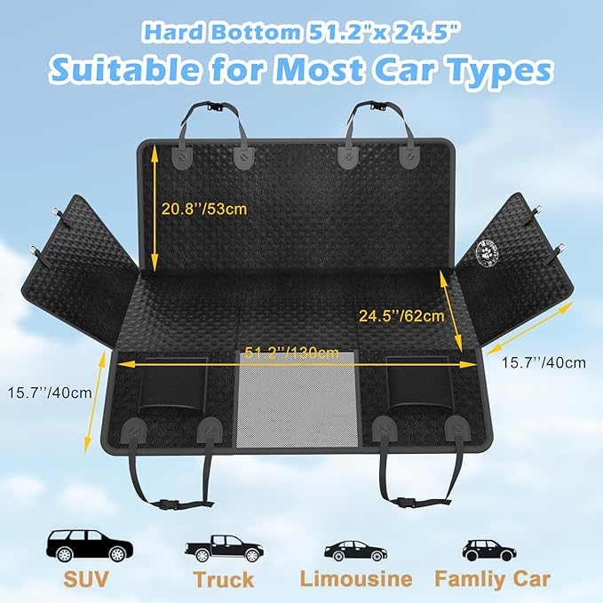 Dog Car Seat Cover for Back Seat,Upgraded PU Leather Dog Seat Cover with Hard Bottom Back Seat,Non-Slip Backseat Cover for Dogs with Mesh Window & Side Flap, Dog Hammock for Car, SUV, Small Trucks