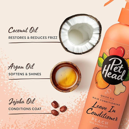 Pet Head Quick Fix Leave-in Conditioner Spray for Dogs | Peach Scent | Repairs, Detangles and Softens Fur | Detangling Spray | for Grooming Wet or Dry Dog Coats | No Rinsing Required | 10.1 fl oz.