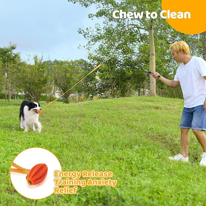 Interactive Flirt Pole for Dogs Chase and Tug of War Dog Pole Toy, Dog Teaser Wand with Rope & Ball Toys for Large Medium Small Dogs Chewing Toy to Outdoor Exercise & Training,30.9inch Orange