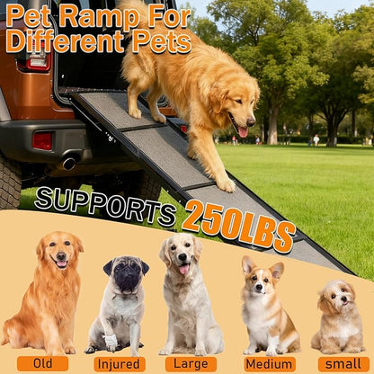 63" Long &17" Wide Heavy Duty & Portable Dog Ramp, Folding Pet Ramp for Large Dogs up to 250LBS, Non-Slip Car Ramp for SUV, Truck Easy Loading