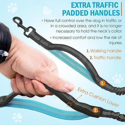 Hands Free Dog Leash with Waist Belt – No-Pull Bungee, Dual Padded Handles & Zipper Pouch for Running, Walking & Training – Adjustable Waist Leash for Large & Medium Dogs (Black)