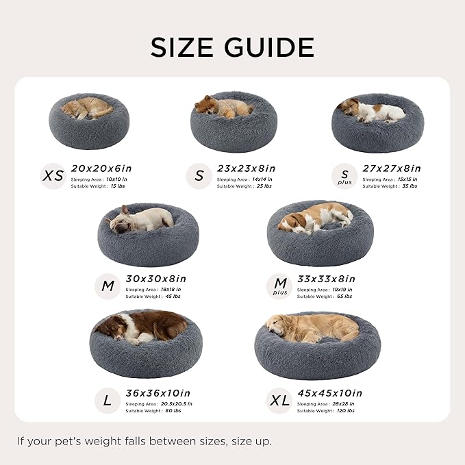 Bedsure Calming Dog Bed for Small Medium Dogs - Donut Washable Medium Pet Bed, 27 inches Anti-Slip Round Fluffy Plush Faux Fur Cat Bed, Dark Grey