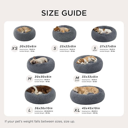 Bedsure Calming Dog Bed for Medium Dogs - Donut Washable Medium Pet Bed, 30 inches Anti-Slip Round Fluffy Plush Faux Fur Cat Bed, Fits up to 45 lbs Pets, Dark Grey