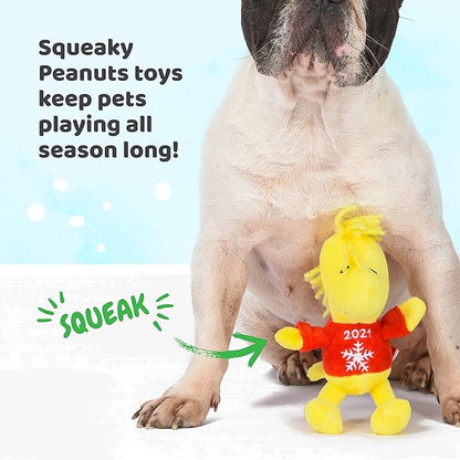 PEANUTS for Pets 6" Holiday 2021 Woodstock Plush Dog Toy with Squeaker | Red Snoopy Holiday Plush Dog Toy | Small Squeaky Dog Toys - Soft Stuffed Dog Toys Officially Licensed, (FF19106) (Pack of 2)