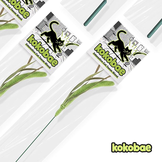 Cat Wand Toy – Cat Toys on a Stick, Interactive Cat Teaser Wand for Indoor Cats, Natural Grass-Inspired Design for Exercise, Hunting, and Bonding