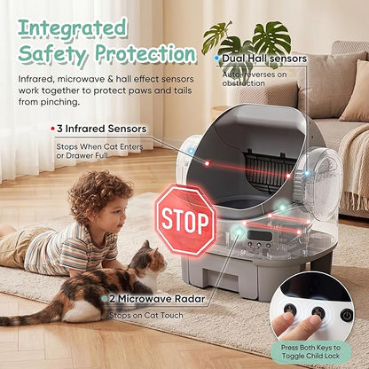 Greesum Self Cleaning Cat Litter Box, Open-Top Automatic Litter Box for Multiple Cats, No App or WiFi Needed, 10-Day Capacity, Safety Sensors, Easy Setup, 1-Year Warranty