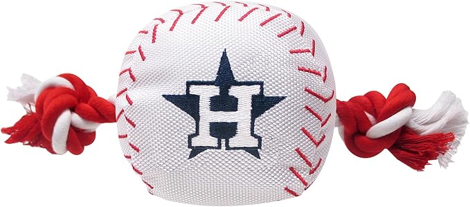 MLB HOUSTON ASTROS Baseball Rope Toy for DOGS & CATS. Tough nylon, Sporty Baseball Design, Heavy-duty ropes with Inner SQUEAKER