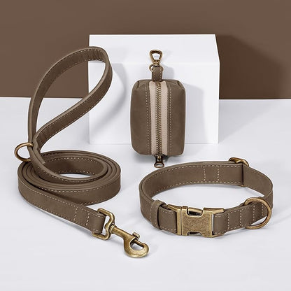 Didog Soft PU Leather Dog Collar, Stylish Quick Released Dog Collar for Large Dogs, Easy Clean Adjustable Pet Collar for Daily Walking, Brown, XL Fit 20-26" Neck