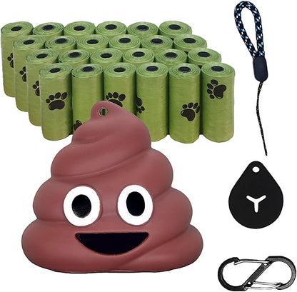 QMEAKMONY Dog Poop Bag Set with Funny 3D Poop Dispenser - 360 Bags (24 Rolls, 15 pcs/Roll), Scented Odor-Neutralizing, Hands-Free holder for Leash/Backpack, Meets Months of Use. (360 Counts)