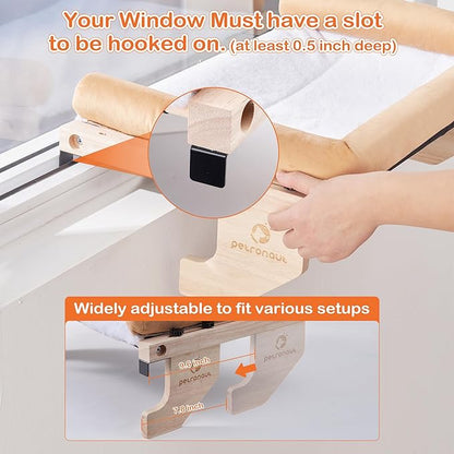 Solid Wood Cat Window Perch for Large Breeds – 40lbs Heavy Duty Cat Window Hammock, Comfortable Orthopedic Feline Bed with Easy Screw-in Assembly, Modern Pet Furniture, Bonus Toy Included