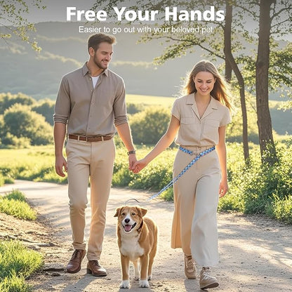 Hands Free Dog Leash, 8.5ft Adjustable Hands Free Leash for Medium Dogs, Versatile Handheld Crossbody Waist Lead with 3 Rings, for Running Jogging Walking, Sponge Handle, Geometric Blue