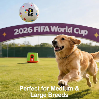 Official FIFA World Cup 2026 Edition - Dog Automatic Ball Launcher for Large Dogs Ball Thrower Machine Outdoor Indoor Use Interactive Dog Toy, Included 3 Rubber Fetch Soccer Balls
