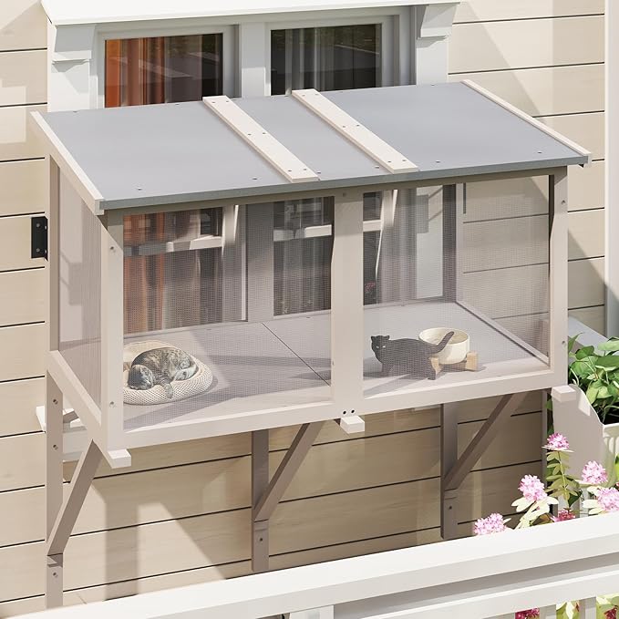 46.8" L Cat Window Box,Outdoor Enclosure for Indoor Cats,Wooden Window Catio for 1-3 Cats,Cat Wall-Mounted Perch Suitable for Wooden & Cement Wall for Sunbathing,Napping,Overlooking