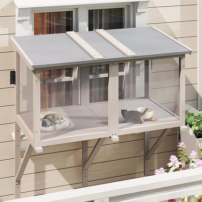 46.8" L Cat Window Box,Outdoor Enclosure for Indoor Cats,Wooden Window Catio for 1-3 Cats,Cat Wall-Mounted Perch Suitable for Wooden & Cement Wall for Sunbathing,Napping,Overlooking