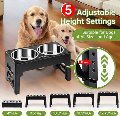 EliteField Elevated Dog Bowls (2-Year Warranty), Two 58 oz Stainless Steel Food Bowls, 5 Adjustable Raised Heights (4", 9.5", 10.5", 11.5", 12.75") Suitable for Dogs of All Ages, Small to Large Sizes