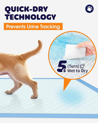 Puppy Pads - Super Absorbent & Spill-Proof Pee Pads for Dogs with 6-Layer Material, Quick-Dry & Hassle-Free Potty Pads for Floors, Furniture, Vehicle, 22" × 22", 100 Packs