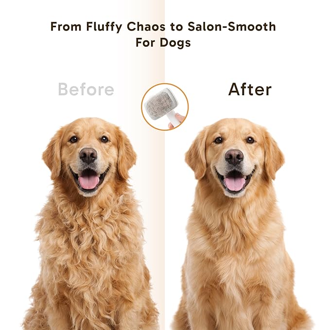 Wolfster Dog & Cat Deshedding Brush - Self Cleaning Pet Grooming Tool, Adjustable Comb, Skin-Friendly Slicker Pet Brush,For All Coat Types, Easy Grooming For Long & Short Hair Animals (White)