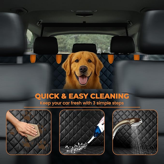 Dog Seat Cover For Back Seat – Heavy-Duty Dog Hammock For Car Seat Cover With Side Flaps – Waterproof, Scratch-Resistant, Non-Slip Dog's Car Seat Cover For Cars, Trucks & SUVs (Orange)
