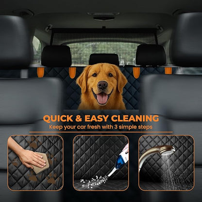 Dog Seat Cover For Back Seat – Heavy-Duty Dog Hammock For Car Seat Cover With Side Flaps – Waterproof, Scratch-Resistant, Non-Slip Dog's Car Seat Cover For Cars, Trucks & SUVs (Orange)
