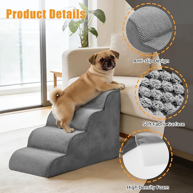 4-Step Dog Stairs for Large Dogs and Cats, 20in H Dog Steps for Couch, Sofa, Chair, Non-Slip Sturdy Pet Steps, Pet Ramp for High Bed Indoor