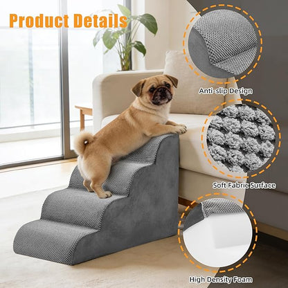 4-Step Dog Stairs for Large Dogs and Cats, 20in H Dog Steps for Couch, Sofa, Chair, Non-Slip Sturdy Pet Steps, Pet Ramp for High Bed Indoor
