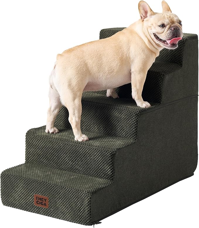 EHEYCIGA Dog Stairs for High Bed 22.5" H, 5-Step Dog Steps for Bed, Pet Steps for Small Dogs and Cats, Non-Slip Balanced Pet Ramp Indoor, Military Green
