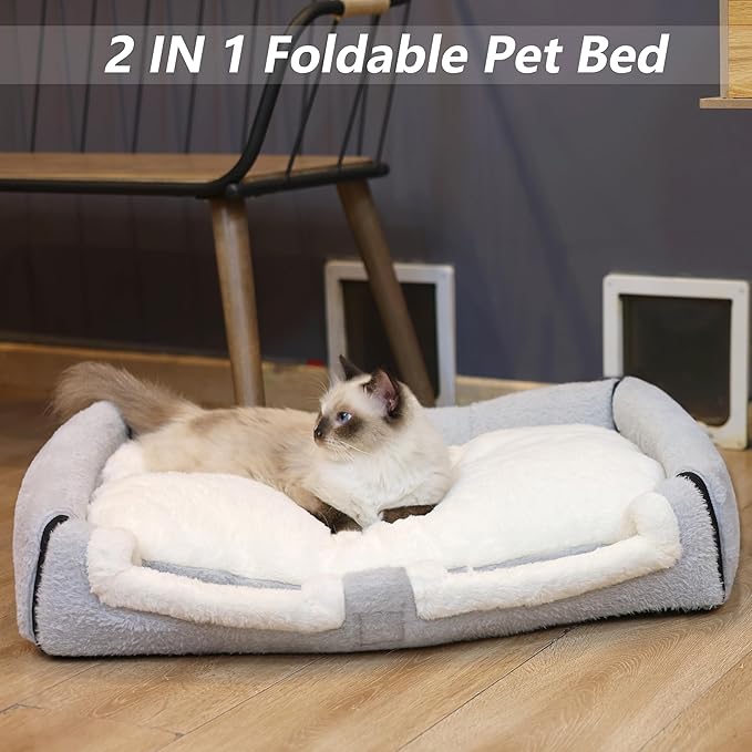 Cat Bed for Indoor Cats，Foldable cat cave，Anti-Slip & Water-Resistant Bottom，cat Houses for Indoor Cats or Small Dogs, Kitten Tent, Rabbit Double Hole Bed:(27.5"×15.3"×15"