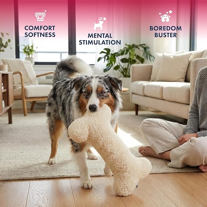 Pet Lou 16 Inch Fleece Bone Dog Toy, Durable Plush Chew Toy with Multi-Squeakers & Grunts, Interactive Chew Toy for All Dog Breeds