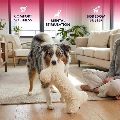 Pet Lou 16 Inch Fleece Bone Dog Toy, Durable Plush Chew Toy with Multi-Squeakers & Grunts, Interactive Chew Toy for All Dog Breeds