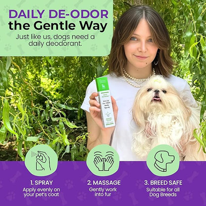 Hydrating Daily Dog Deodorant Spray – Gentle Between Bath Cleansing & Deodorizing Spray for Grooming Dry & Sensitive Skin – Extends Between Bath Time During Cold Weather