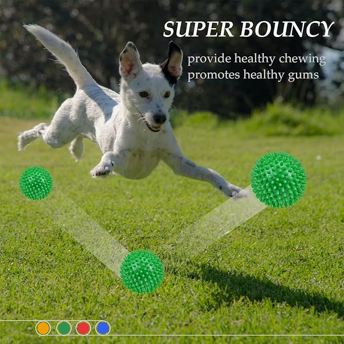 Dog Balls 4.5” Squeaky Dog Toys Spikey Ball for Aggressive Chewers Heavy Duty Teething Large Medium Durable Dogs Balls (4 Pack)