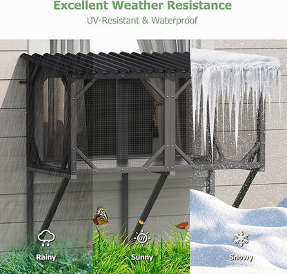 Catio Outdoor Cat Enclosure with Mosquito-Proof Net, Cat Window Perch for Sunbathing, Napping, Overlooking, Napping & Nature Viewing, Window Hammock – Safe & Serene Outdoor Enjoyment