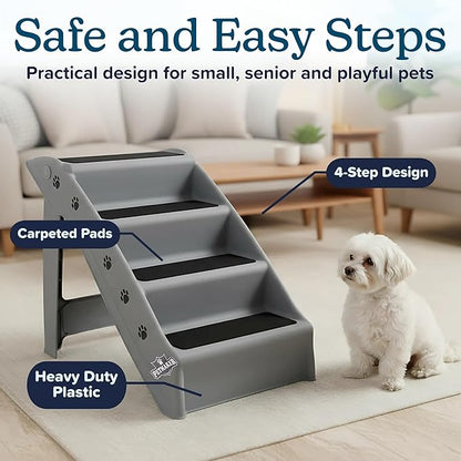 Dog Stairs - Pet Stairs with 4-Step Design for Beds, Couches, Cars - Pet Steps for Puppies, Kittens, and Small Pets by PETMAKER (Gray)