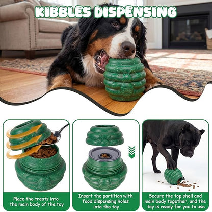 1 Pack Large Dog Toys for Aggressive Chewers, Dog Treat Dispensing Toy to Keep Them Busy, 2-in-1 Fillable Holder with 2 Cups and Food-Dispensing Lids for Large Medium (Green)