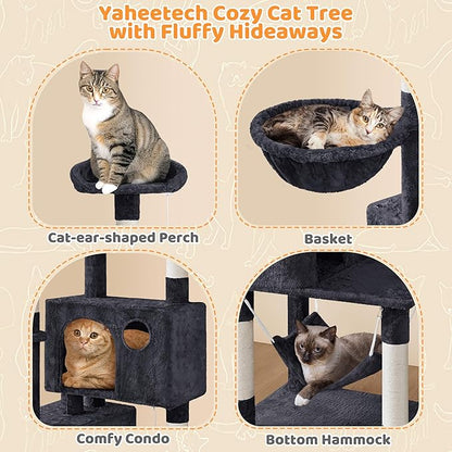 Yaheetech Multil-Level Cat Tree Cat House for Large Cats, 64.5in Cat Tower for Indoor Cats as Modern Activity Center with Scratching Posts & Platform & Perch & Hammock