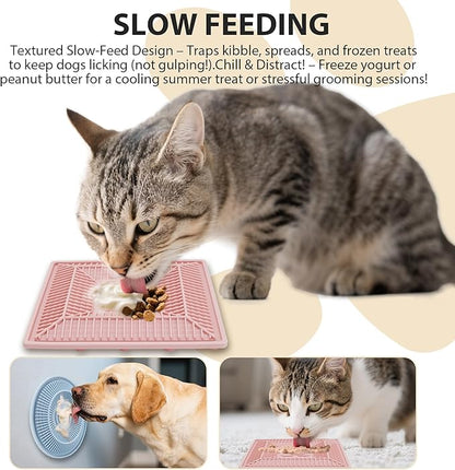 Lick Mat for Dogs and Cats, Slow Feeder Mats with Suction Cups - Bathing, Grooming and Training, Anxiety Relief Feeding Pad,Dishwasher-Safe Pink