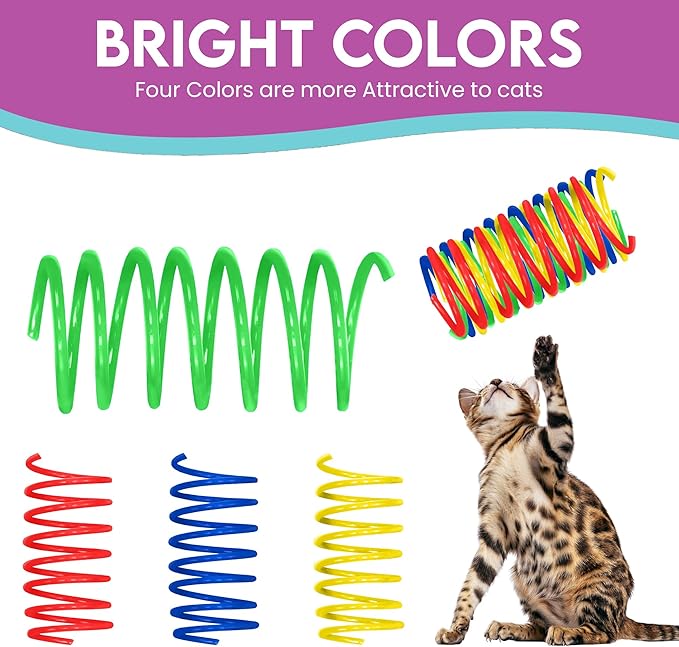 SPOT Colorful Cat Spring Toys – 2" Bouncy Coils for Indoor Cats & Kittens to Swat, Chase, Bite – Interactive Enrichment Toys, Safe Plastic, 10-Pack, Multi-Color