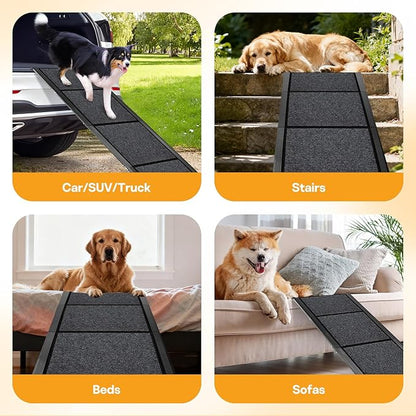 Dog Ramps for Large Pets, 71" L & 20" W Extra Wide Foldable Aluminum Pet Ramp with IP64 Waterproof & Non-Slip Rug Surface, Up to 300lbs for Giant Dogs for SUV, Truck, Bed, Stairs, Indoor & Outdoor