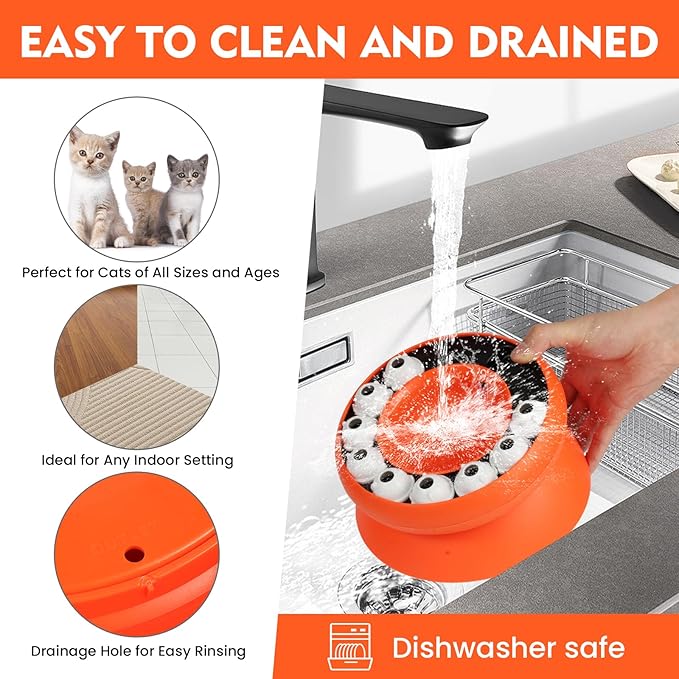 Cat Puzzle Feeder Slow Food Bowl – Interactive Slow Feeder Bowl for Indoor Cats, Treat Dispensing Enrichment Toy,Mental Stimulation and Boredom Relief (Orange)