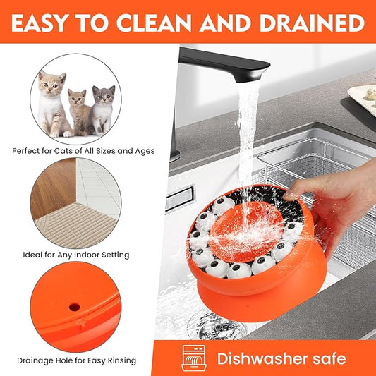 Cat Puzzle Feeder Slow Food Bowl – Interactive Slow Feeder Bowl for Indoor Cats, Treat Dispensing Enrichment Toy,Mental Stimulation and Boredom Relief (Orange)